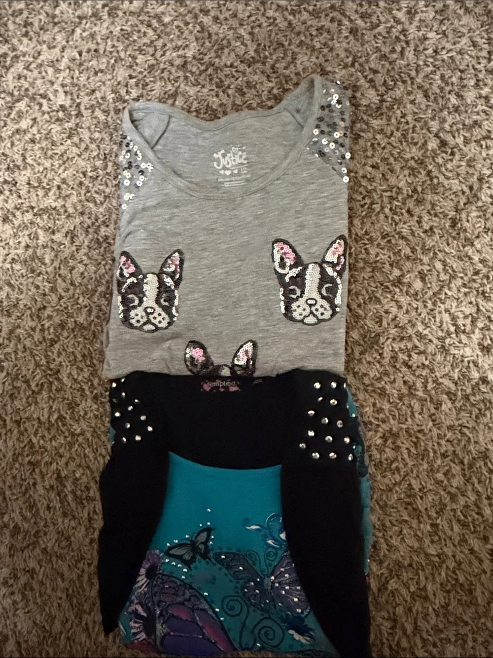 Justice Girls' Teal Butterfly Dress & Grey Sequin Dog Tee Set